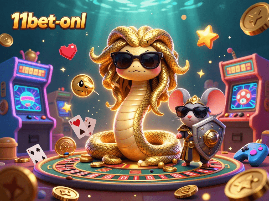 Engage with 11bet-onl's vibrant casino scene featuring Medusa and gaming elements.