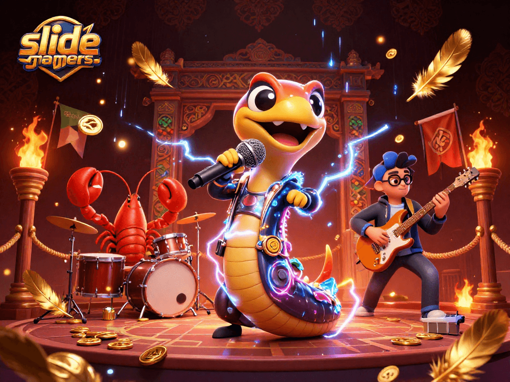 Experience the thrill of slidegamers with vibrant underwater casino characters performing electrifying music.