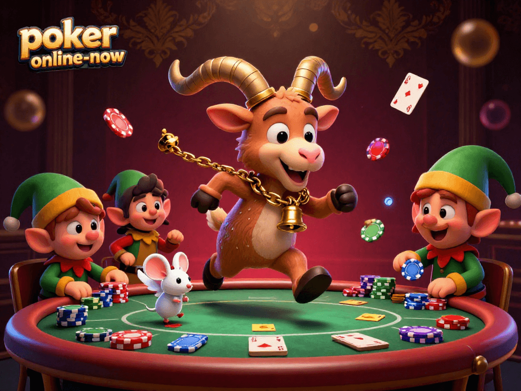 Experience thrilling poker action at poker-online-now with lively characters stealing chips in a vibrant casino.