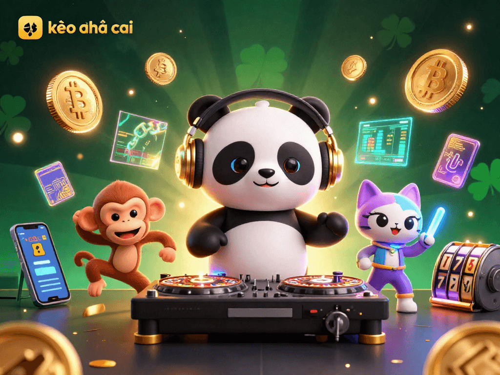 Experience kèo nhà cái with vibrant characters and dazzling gambling elements in a lively casino-style scene.
