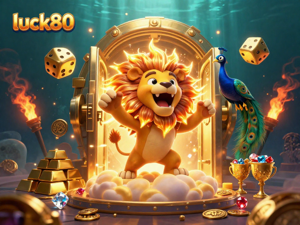 Experience luck80 with a vibrant illustration depicting gaming excitement with treasures and cosmic themes.