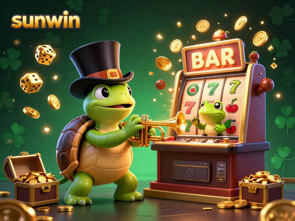 Engage in thrilling gaming action with sunwin, featuring vibrant slot machines and lively characters at a speakeasy.