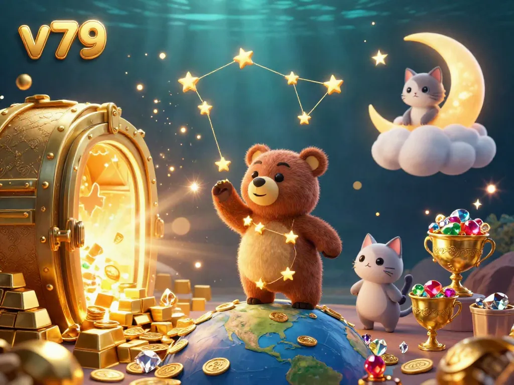 Experience thrilling wins with v79 at the casino, featuring golden coins and sparkling treasures.