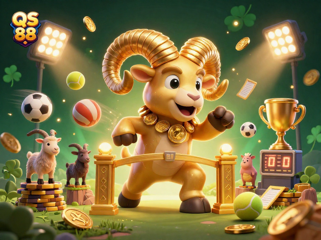 Experience thrilling moments at QS 88 with dynamic sports balls flying in a vibrant casino atmosphere.