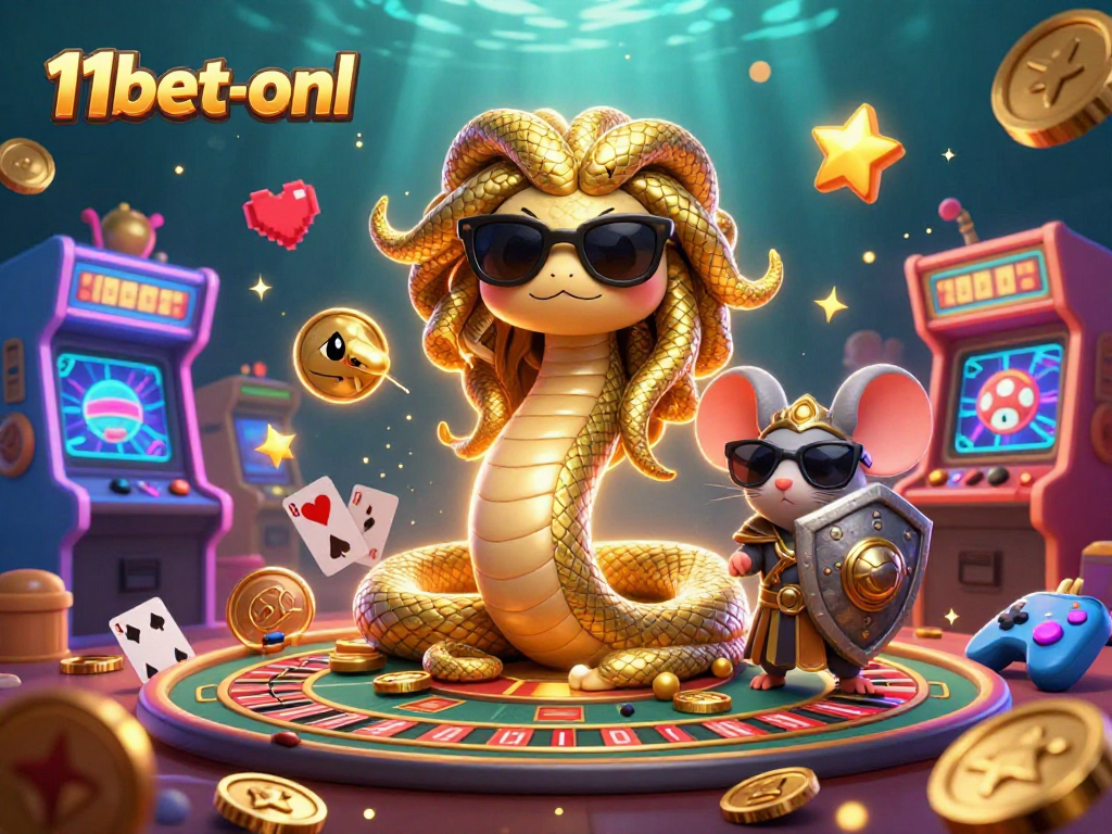 Engage with 11bet-onl's vibrant casino scene featuring Medusa and gaming elements.