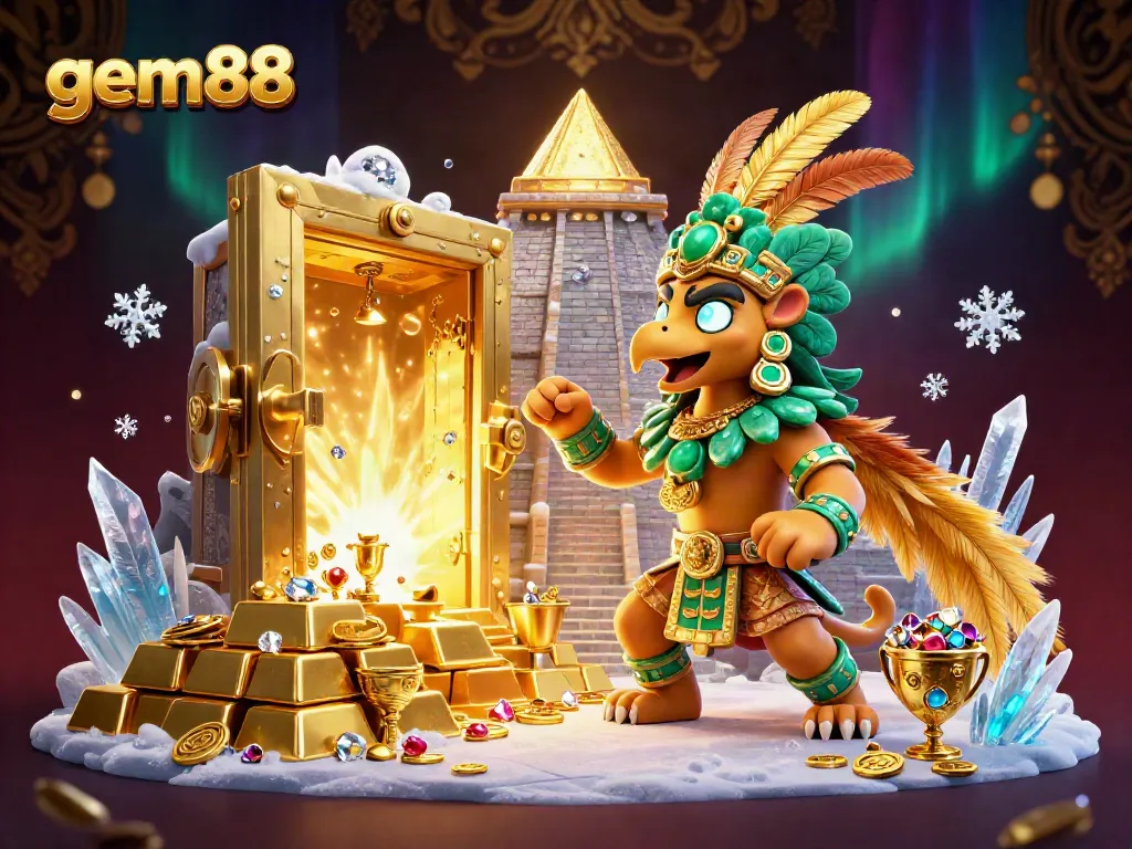 Experience winning moments with gem88's 3D casino illustration featuring vibrant lights and dynamic characters.