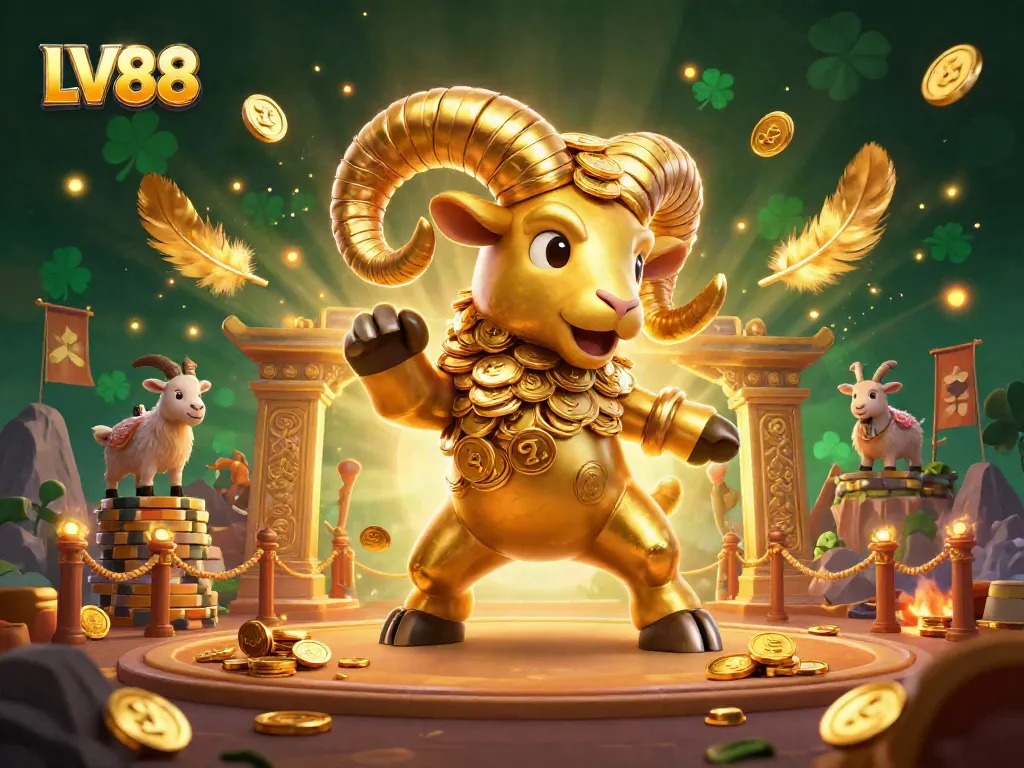 Engage with vibrant LV88 gameplay featuring thrilling golden ram action in a dynamic casino scene.