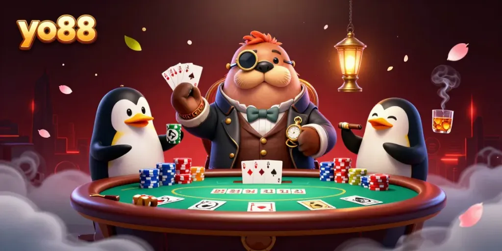 Experience the thrilling action at yo88's underwater poker table with vibrant characters and dynamic gameplay.