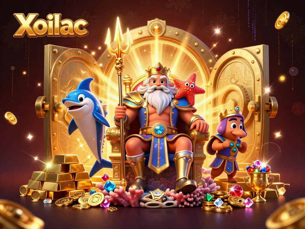 Xoilac's vibrant casino scene showcases sea king Neptune with treasures and excitement.