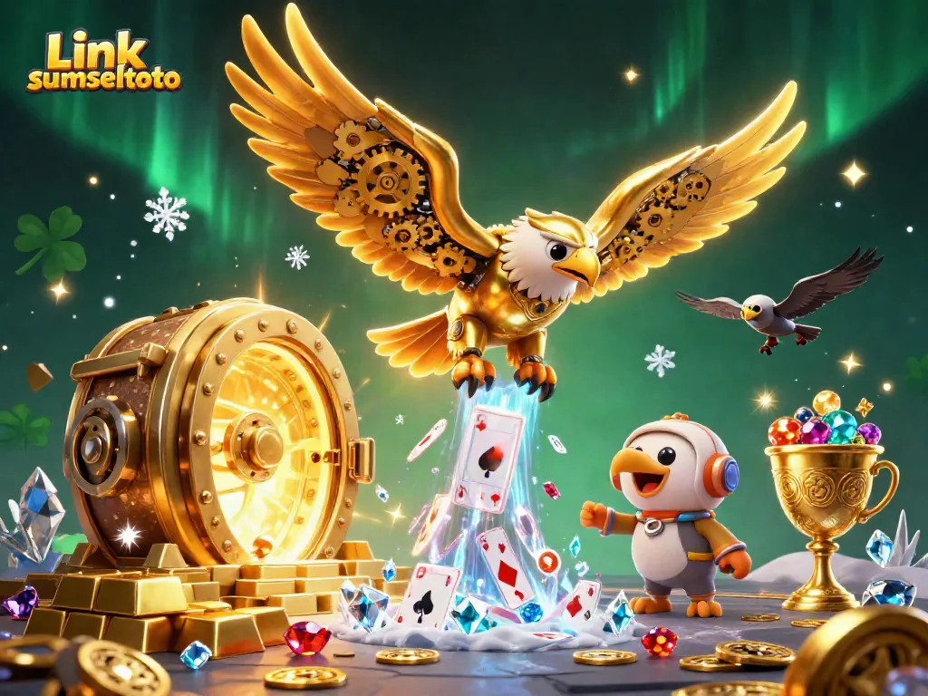 Experience winning excitement with Link sumseltoto, featuring a cybernetic eagle soaring amid stunning casino elements.