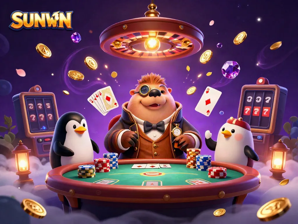 Experience thrilling SUNWIN gameplay with the jolly walrus in a poker showdown.