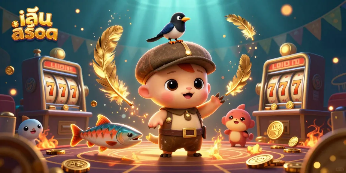Play slot games with a vibrant illustration of cute Nessie and friends in a lively casino scene.