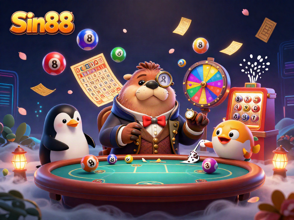 Engage in thrilling bets at Sin88 with a vibrant casino illustration featuring unique underwater characters.
