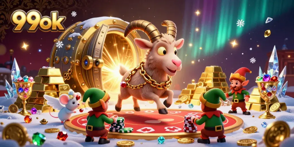 Watch the festive Krampus goat run a themed casino at 99ok, as mischievous gremlins steal from players.