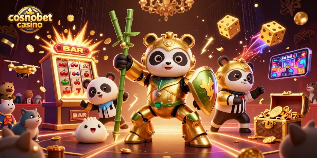 Experience excitement at Cosmobet Casino with a vibrant 3D illustration showcasing thrilling gameplay.