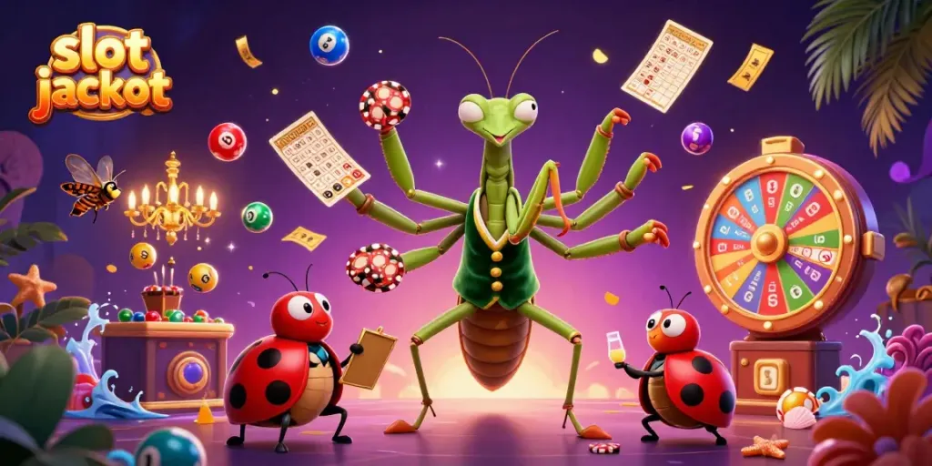 Spin and win on slot jackpot games with vibrant characters and exciting elements in a dynamic casino scene.