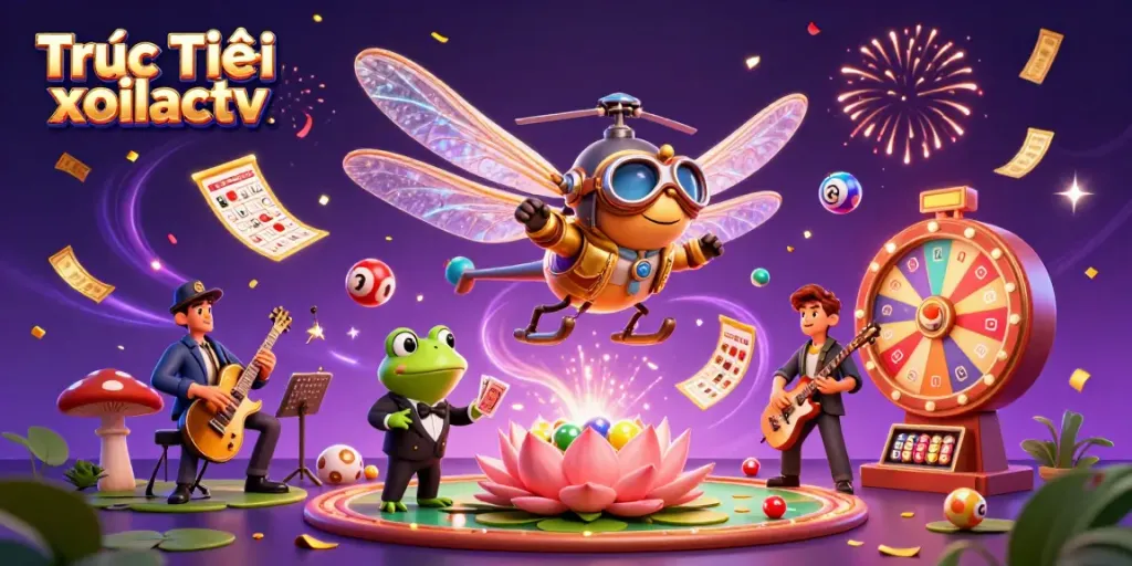 Engage with Trực Tiếp xoilactv's lively gaming experience featuring vibrant characters and dynamic casino elements.