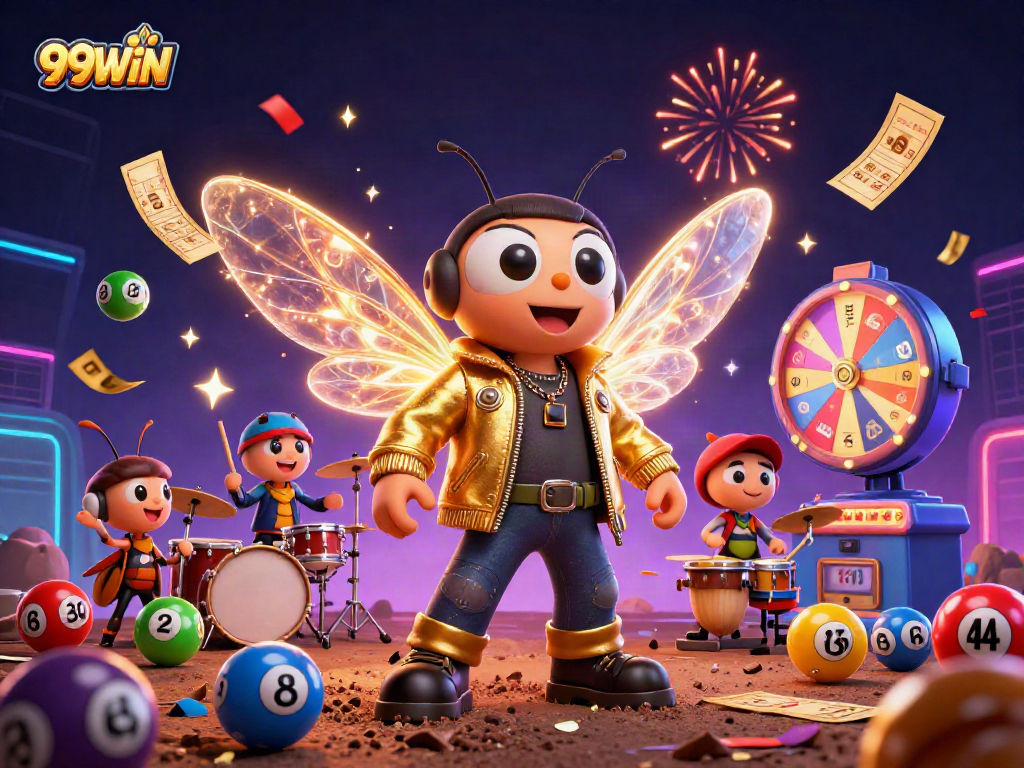 Experience the excitement of 99WIN Casino with a vibrant 3D scene featuring lottery elements.