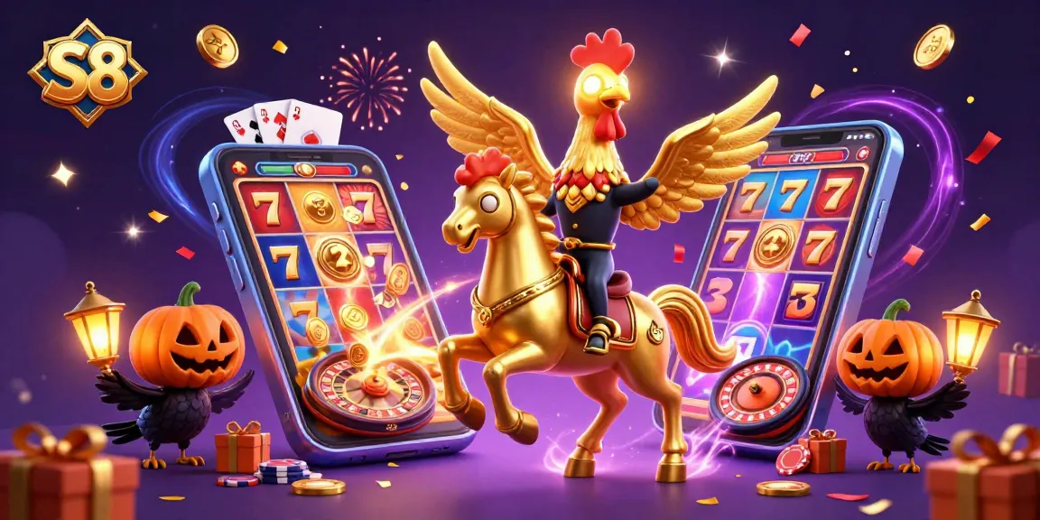 Experience thrilling S8 casino scenes with a golden rooster and magical casino elements.