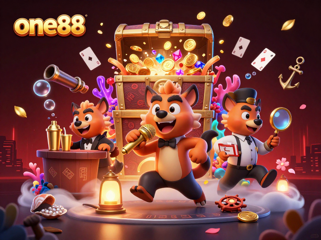 Experience the lively one88 casino with hyenas entertaining in a vibrant 3D scene.