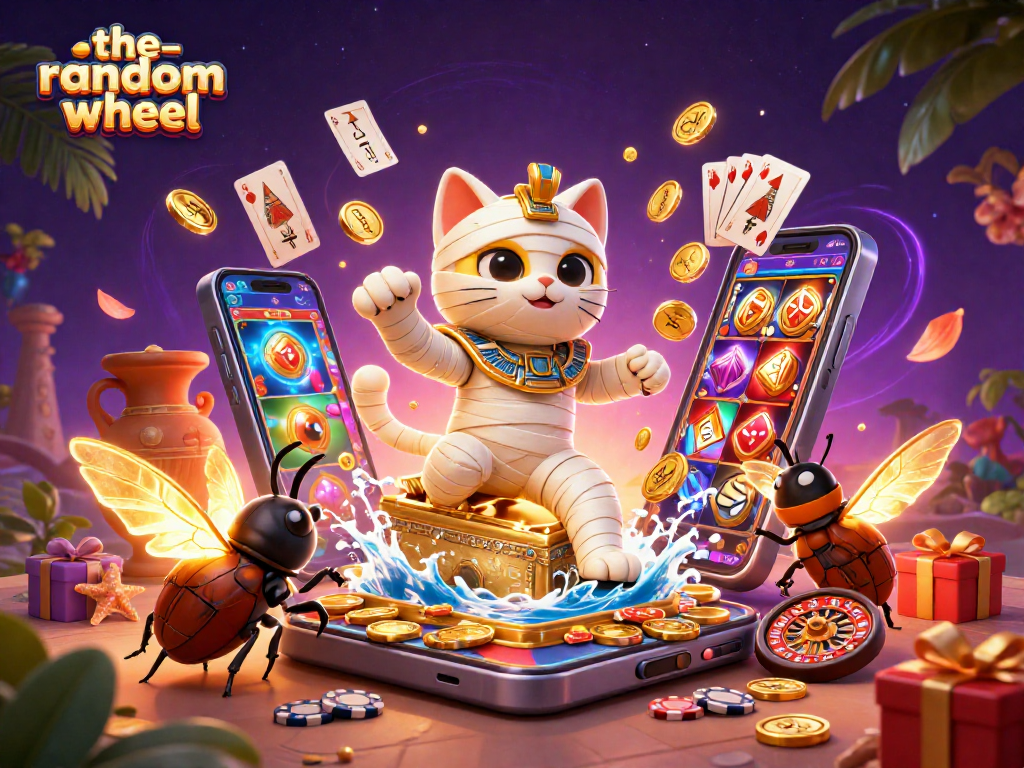 Experience thrilling spins with the-random-wheel in this colorful casino adventure illustration.