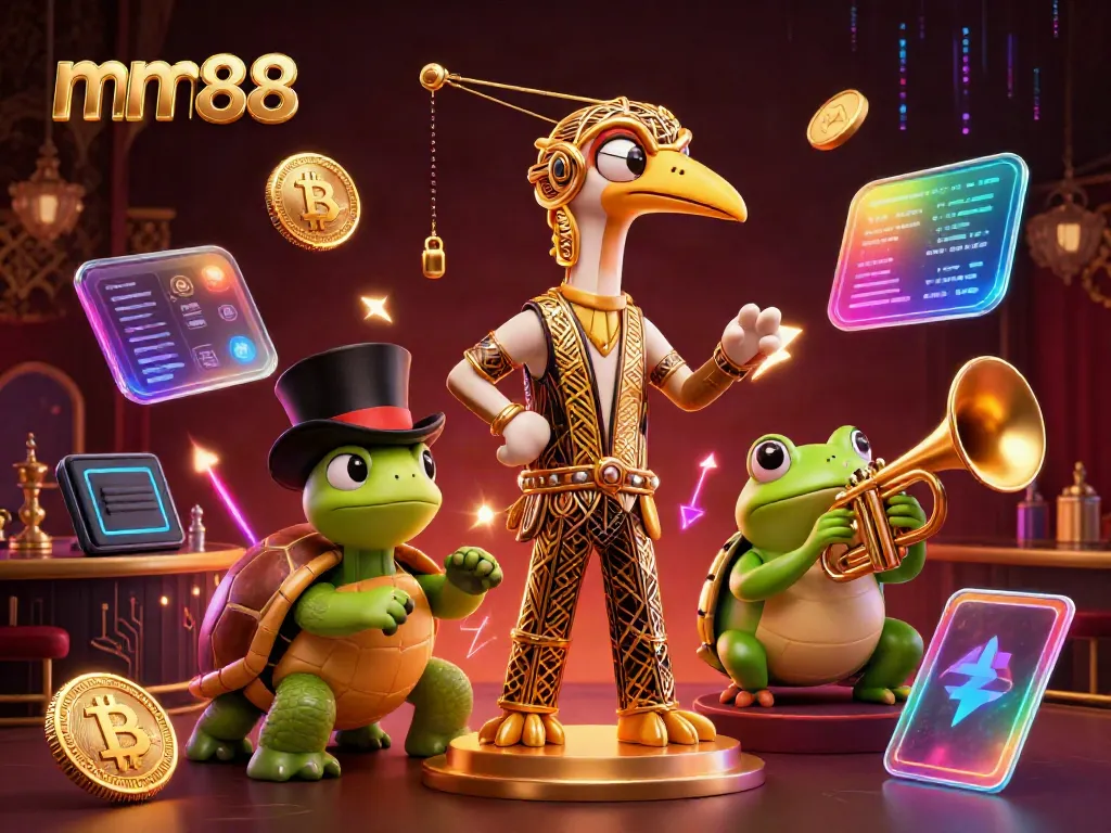 Experience the excitement of mm 88 at a vibrant speakeasy featuring colorful characters and glowing crypto coins.