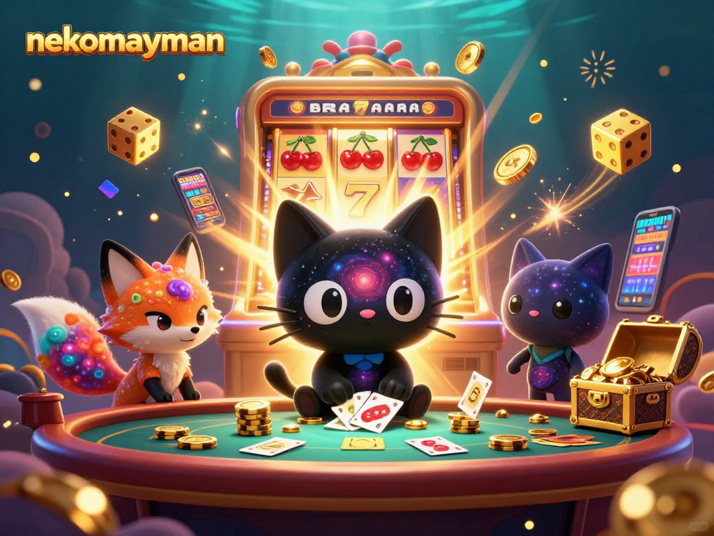 Win exciting jackpots with nekomayman at cosmic casino tables filled with vibrant illustrations.