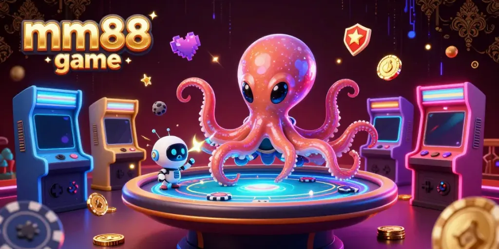 Engage in thrilling mm88 game action with an octopus dealer and vibrant arcade elements.