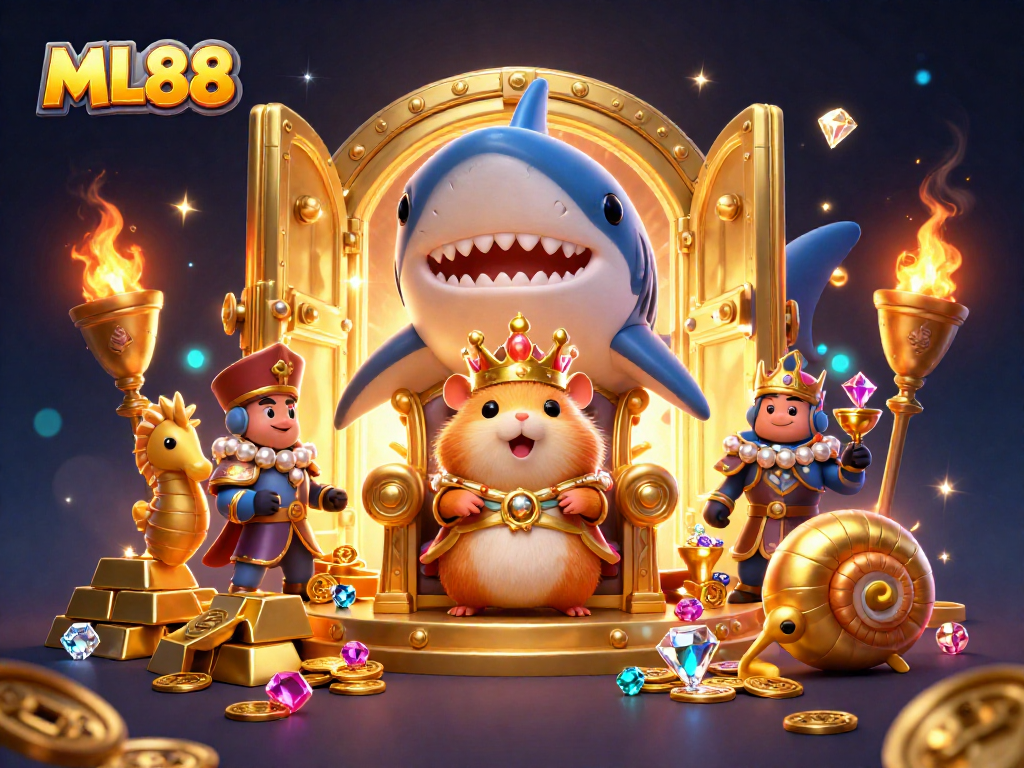 Experience thrilling gameplay at ML88 with a vibrant casino scene featuring a golden hamster king.