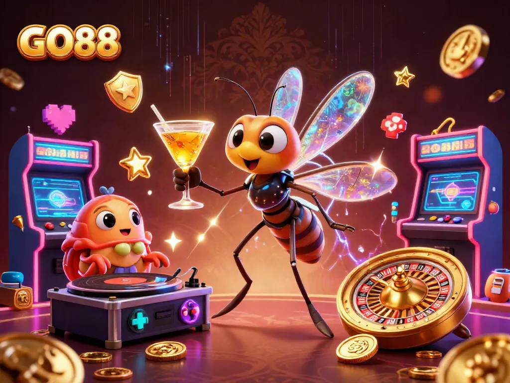 Engage with GO88's vibrant digital casino world featuring unique characters and gaming elements.