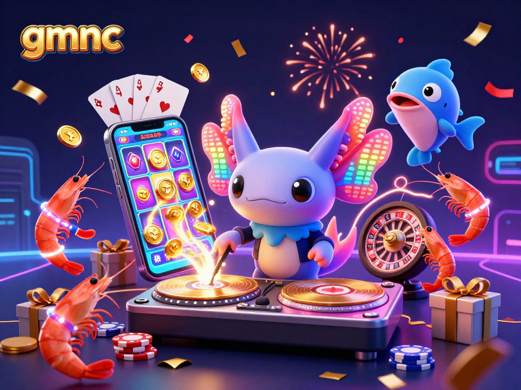 Celebrate winning at gmnc with our lively 3D casino scene featuring animated characters and gambling elements.