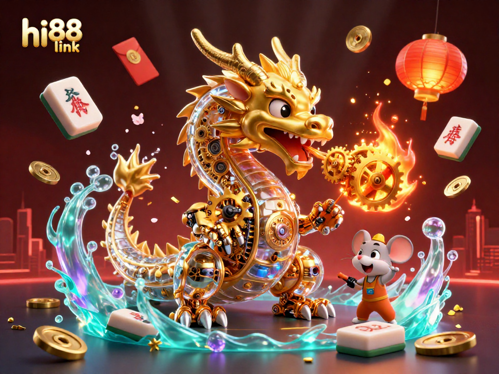 Experience the excitement of hi88 link with a vibrant 3D casino scene featuring dragon and gold elements.