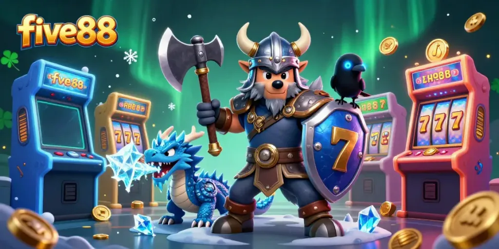 Engage in thrilling gaming at five88 with Viking warrior, dragon, and high-stakes casino elements.