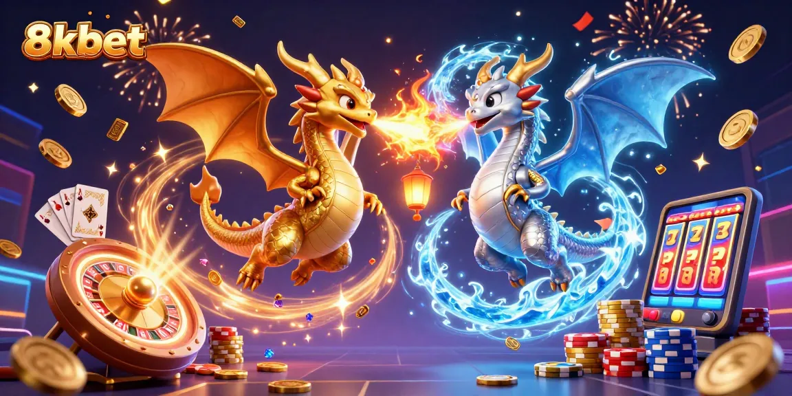Experience the thrill of 8xbet with animated dragons and vibrant casino elements.