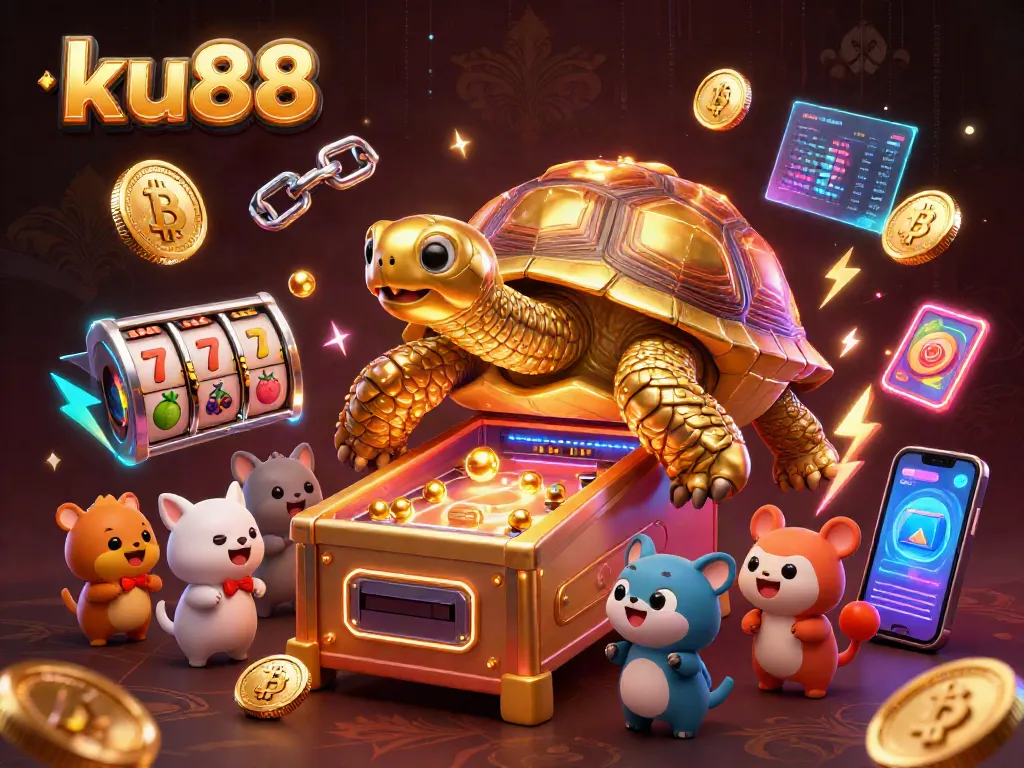 Experience exciting slot action in ku88's vibrant casino scene with a golden tortoise and engaging games.
