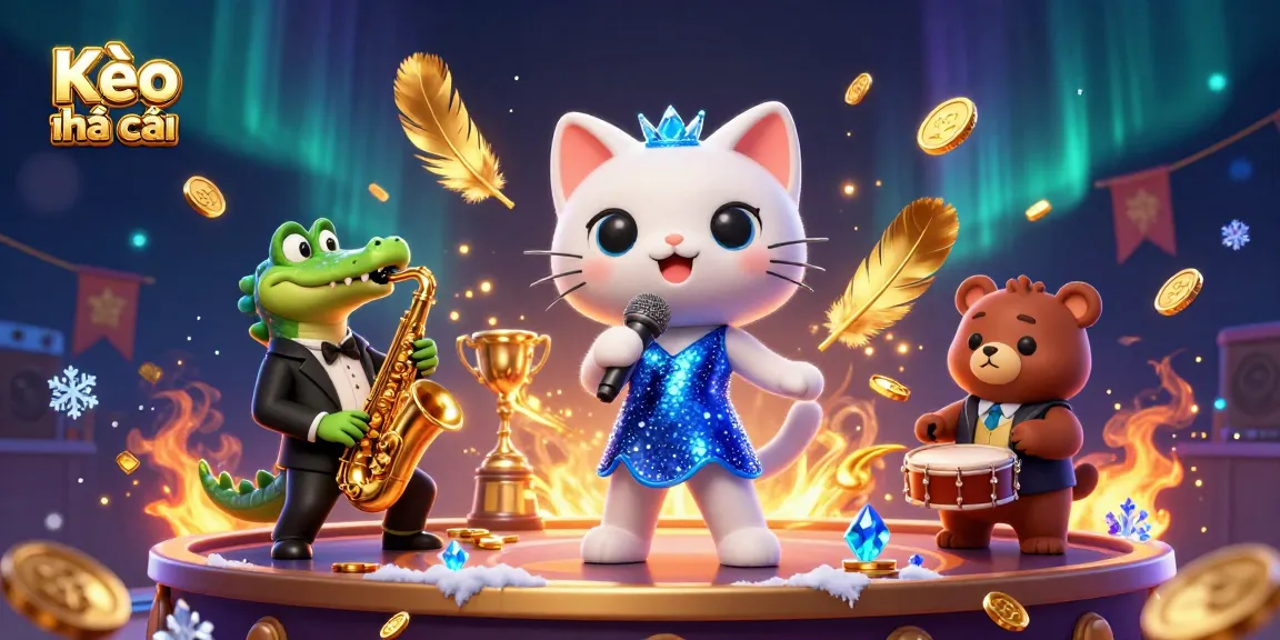 Kèo nhà cái showcases a lively casino scene with a jazz-singer cat, saxophone crocodile, and drum bear in action.