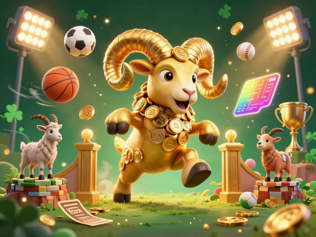 Engage in thrilling gameplay at ko66 with a vibrant illustration of dynamic sports elements and a golden ram.