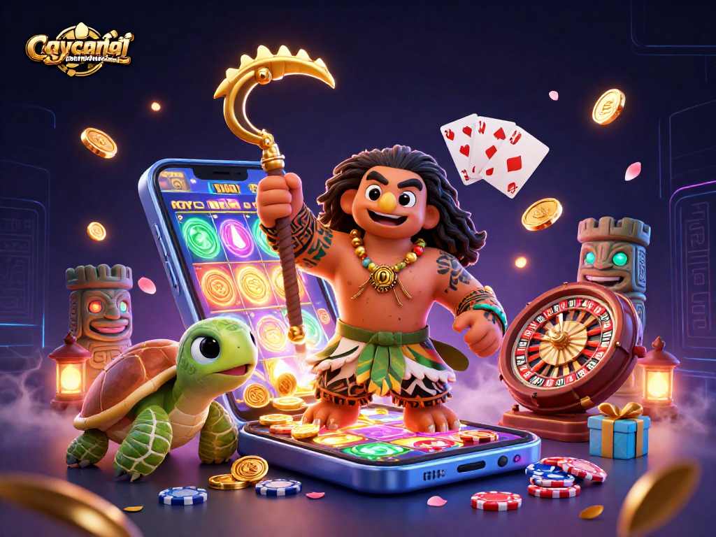 Experience the vivid visuals of caycanhphattai with the hawk and turtle in an exciting slot game scene.