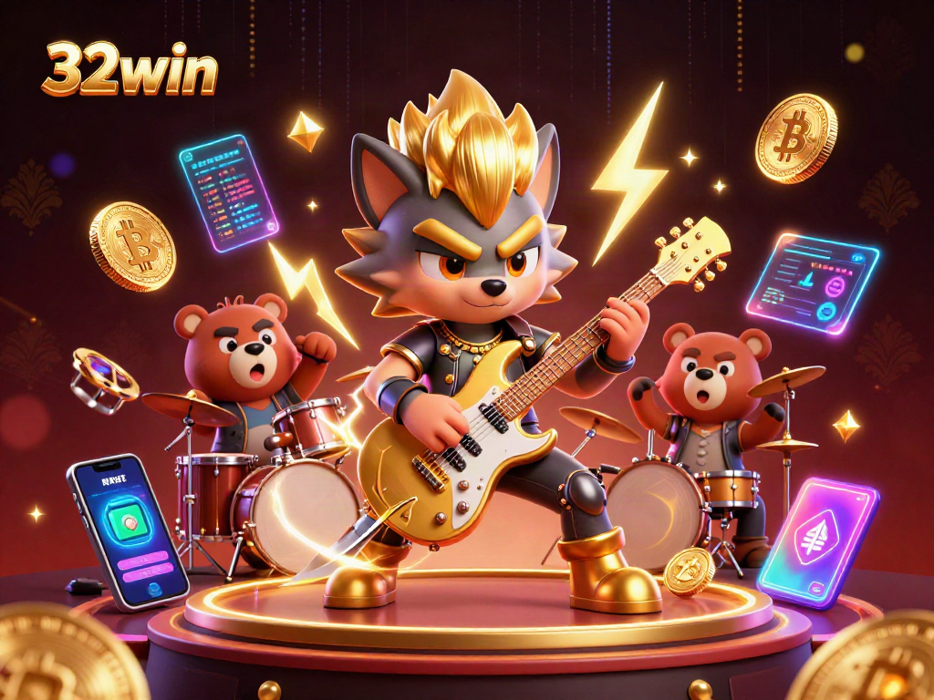 32win brings electrifying fun to the casino scene with vibrant cartoon characters and crypto coins.