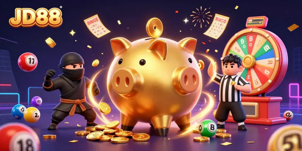 Experience thrilling gameplay with JD88 at a vibrant casino scene featuring dynamic characters and energetic elements.
