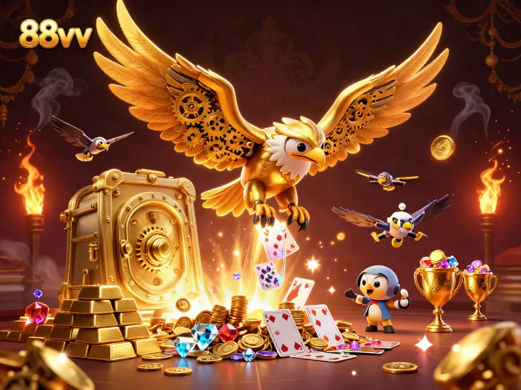 Experience thrilling betting moments with 88vv as golden eagle dives into a dynamic casino scene.