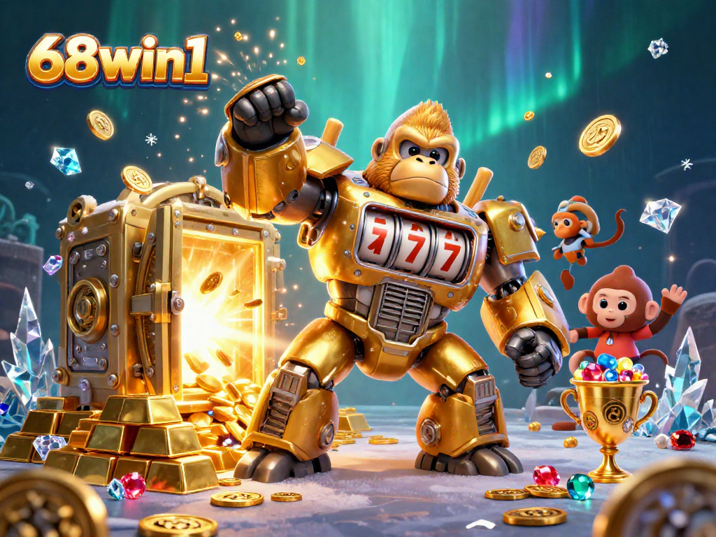 Experience thrilling wins at 68win1 with an exciting 3D casino scene full of treasures.