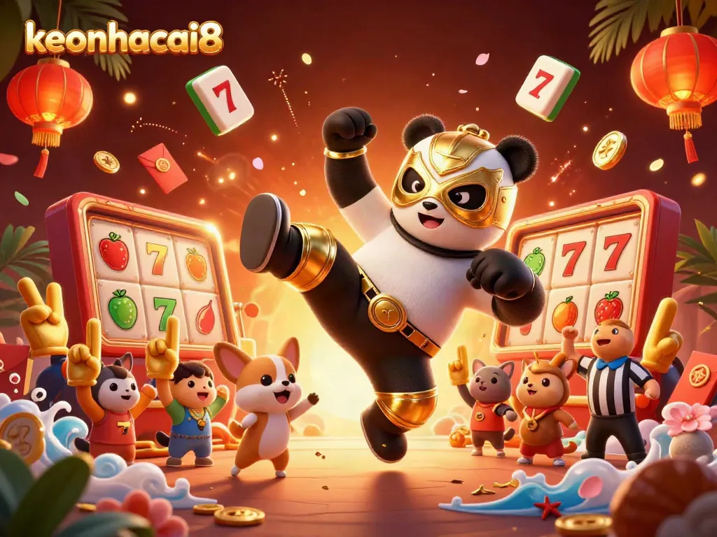 Experience the excitement of keonhacai8's 3D slot action with vibrant characters and dynamic casino elements.