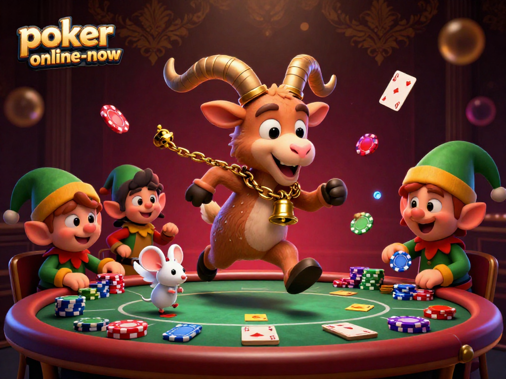 Experience thrilling poker action at poker-online-now with lively characters stealing chips in a vibrant casino.