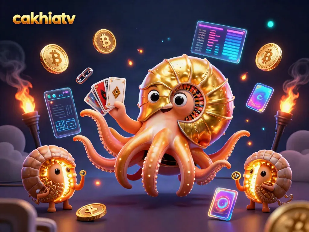 Experience live sports betting excitement on cakhiatv with a dazzling casino scene featuring a nautilus roulette wheel.