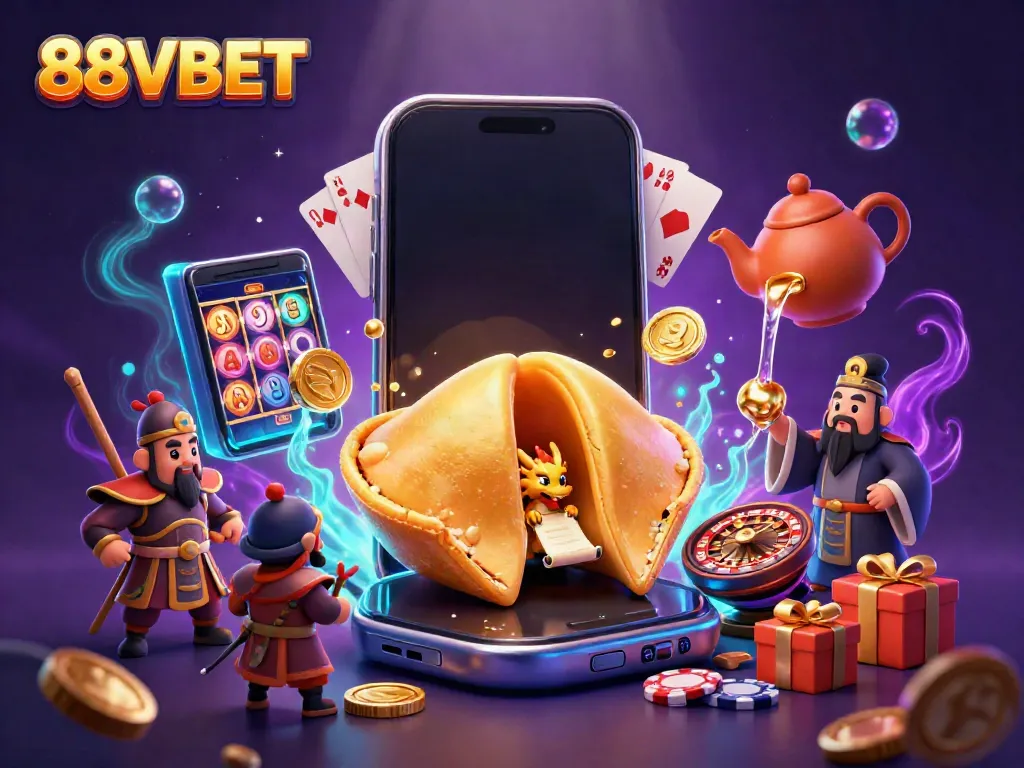 Engage with immersive 88VBET casino experiences featuring a fortune cookie, wise dragon, and dynamic gaming elements.