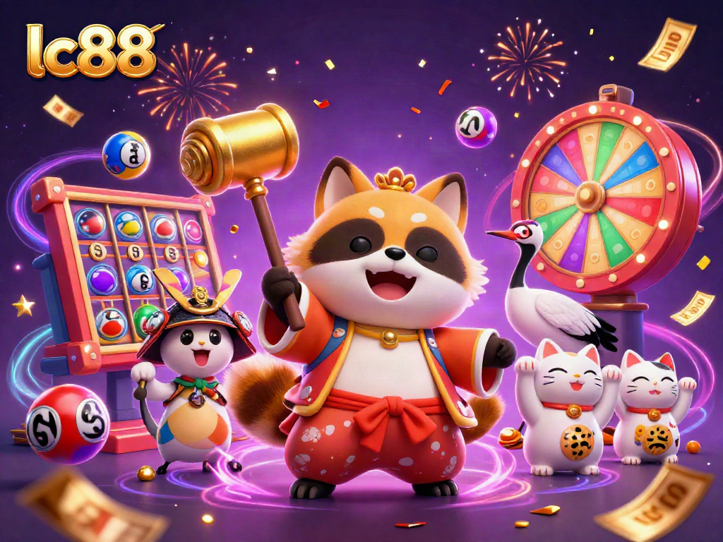 Engage with lc88's vibrant casino atmosphere, featuring cheerful characters and dynamic game elements.