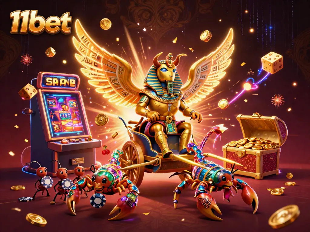 Experience the excitement of 11bet with this vibrant casino-themed illustration featuring stunning graphics and action-packed elements.