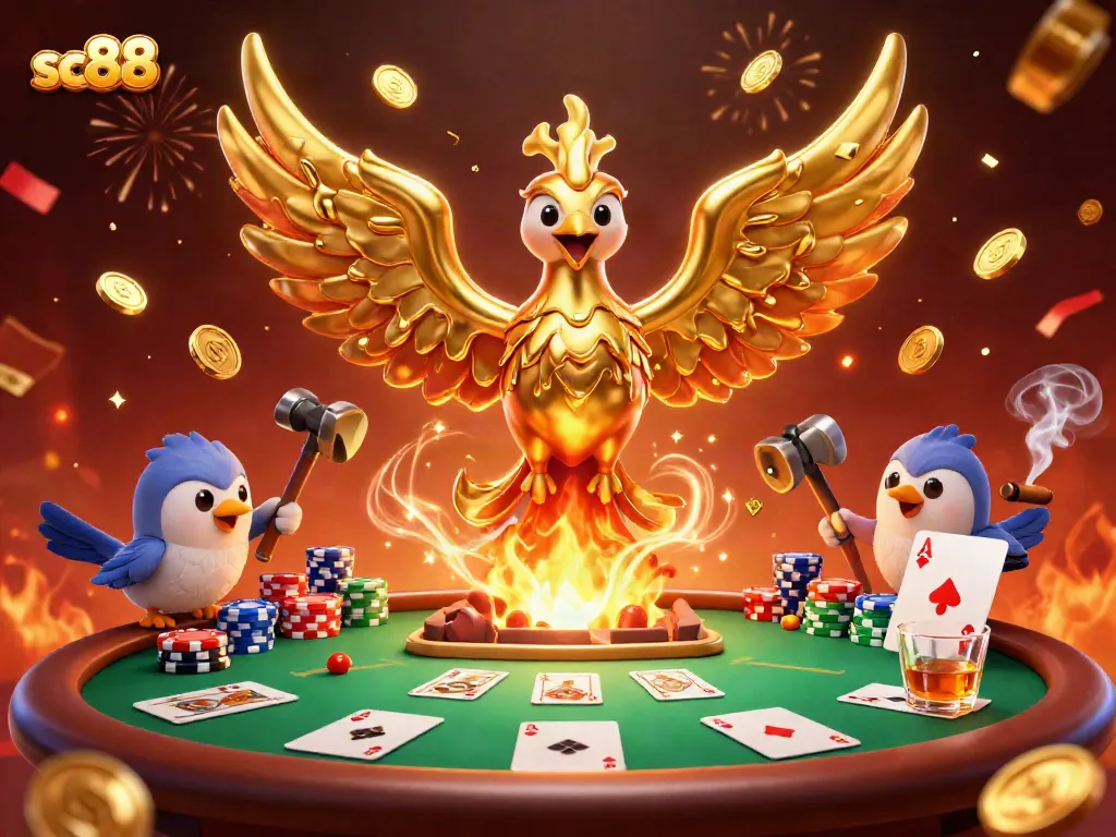 Play exciting casino games with the sc88 golden phoenix illustration representing fortune and winning