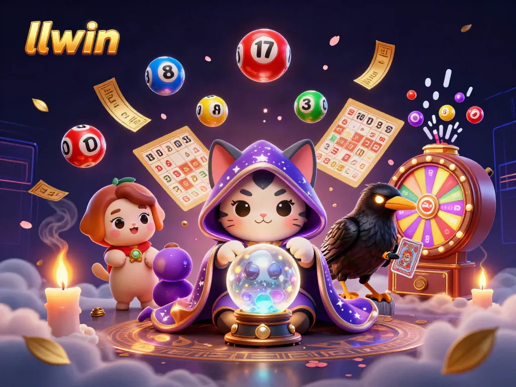 Win big with llwin in this ultra-detailed casino-inspired digital illustration showcasing vibrant game elements.